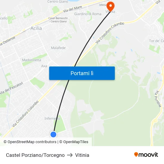 Castel Porziano/Torcegno to Vitinia map