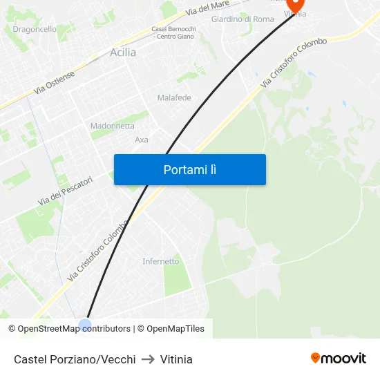 Castel Porziano/Vecchi to Vitinia map