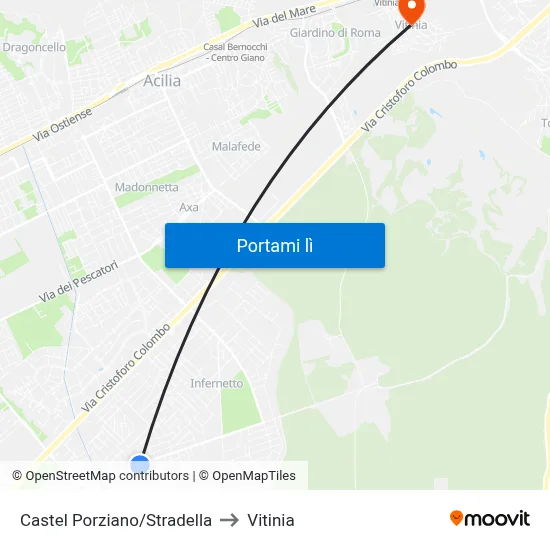 Castel Porziano/Stradella to Vitinia map