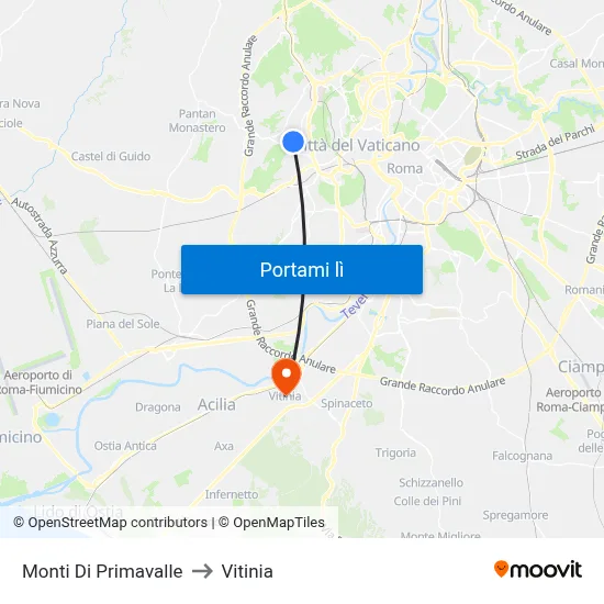 Monti Di Primavalle to Vitinia map