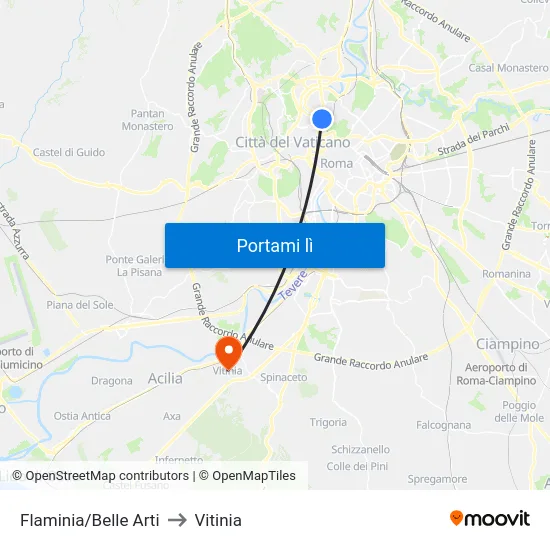 Flaminia/Belle Arti to Vitinia map