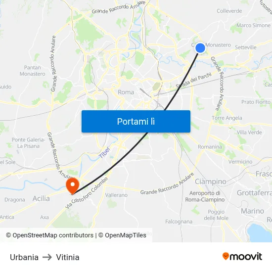 Urbania to Vitinia map