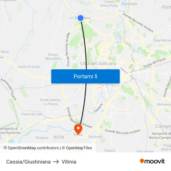 Cassia/Giustiniana to Vitinia map