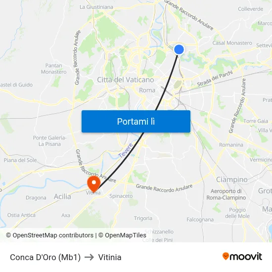 Conca D'Oro (Mb1) to Vitinia map