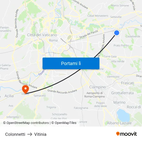 Colonnetti to Vitinia map