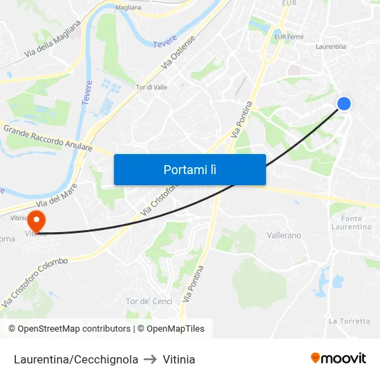 Laurentina/Cecchignola to Vitinia map