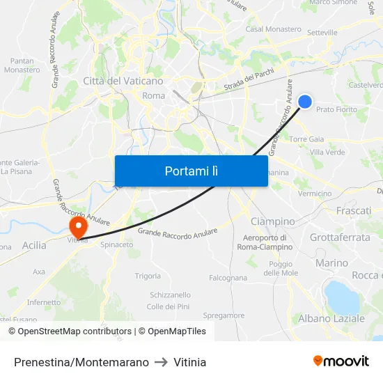 Prenestina/Montemarano to Vitinia map