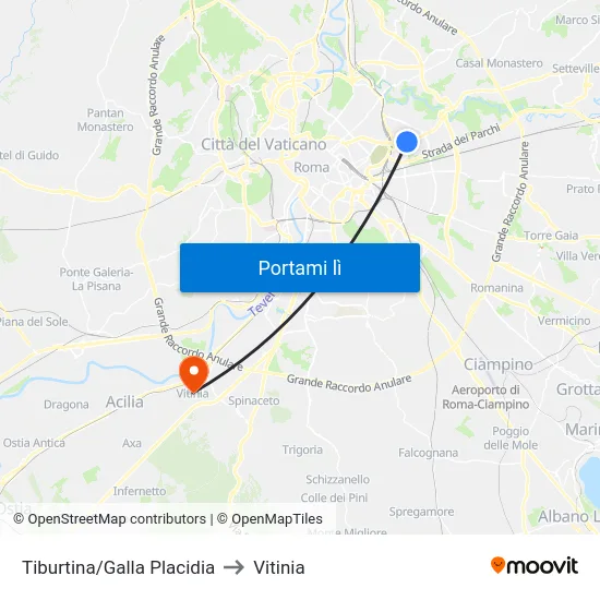 Tiburtina/Galla Placidia to Vitinia map