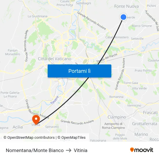 Nomentana/Monte Bianco to Vitinia map