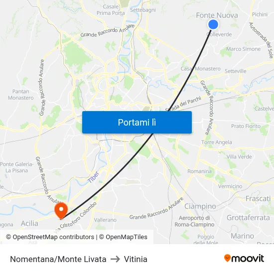 Nomentana/Monte Livata to Vitinia map