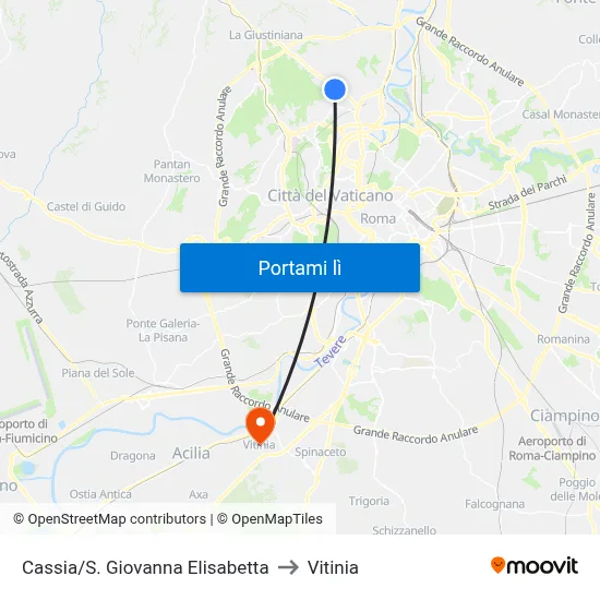 Cassia/S. Giovanna Elisabetta to Vitinia map