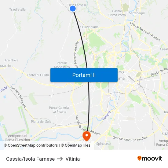 Cassia/Isola Farnese to Vitinia map