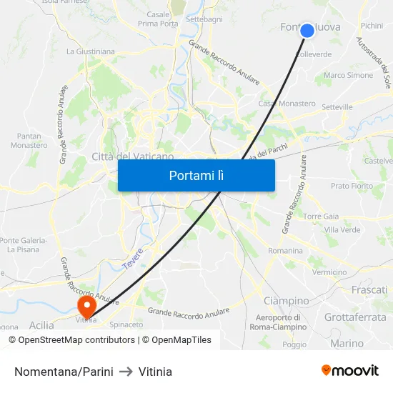Nomentana/Parini to Vitinia map