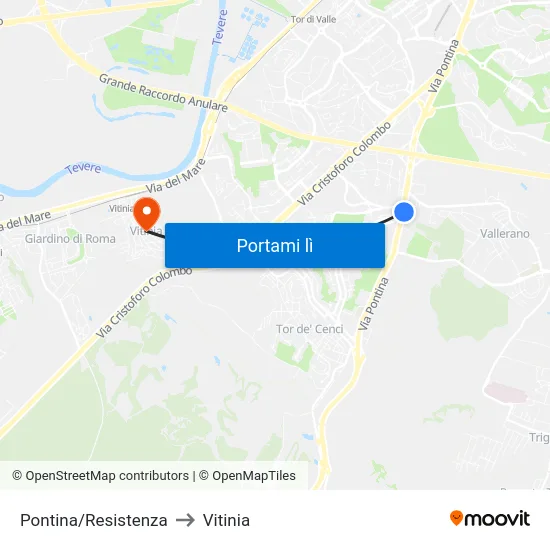 Pontina/Resistenza to Vitinia map