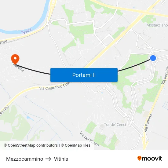 Mezzocammino to Vitinia map