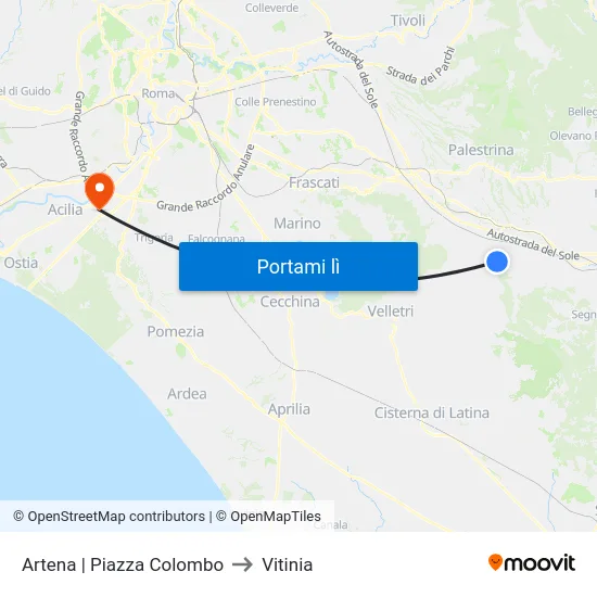 Artena | Piazza Colombo to Vitinia map