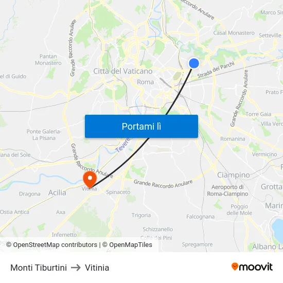 Monti Tiburtini to Vitinia map