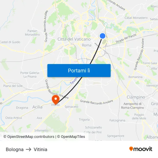 Bologna to Vitinia map