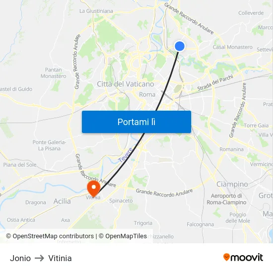 Jonio to Vitinia map