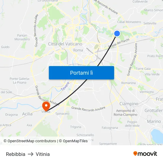 Rebibbia to Vitinia map