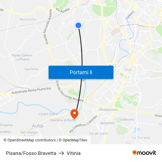 Pisana/Fosso Bravetta to Vitinia map