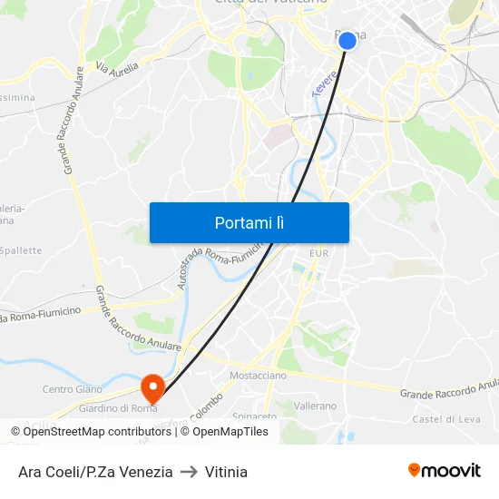 Ara Coeli/P.Za Venezia to Vitinia map