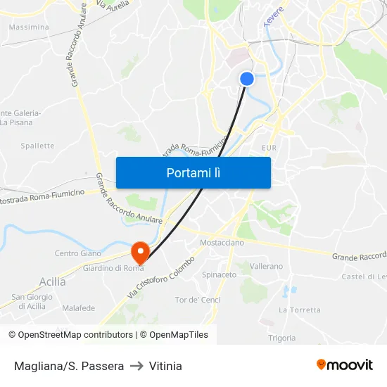 Magliana/S. Passera to Vitinia map