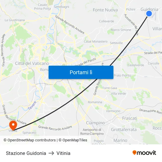 Stazione Guidonia to Vitinia map