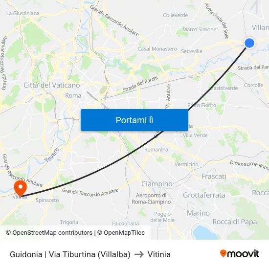 Guidonia | Via Tiburtina (Villalba) to Vitinia map