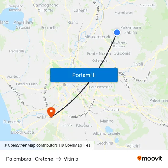 Palombara | Cretone to Vitinia map