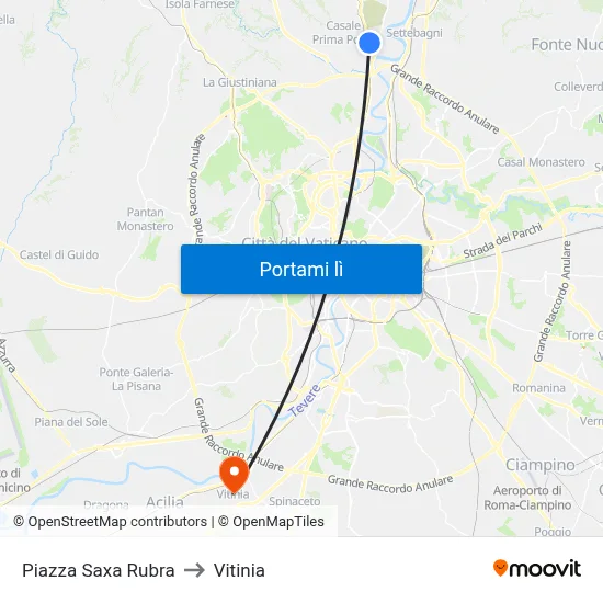 Piazza Saxa Rubra to Vitinia map