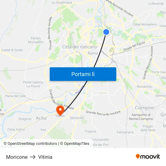 Moricone to Vitinia map
