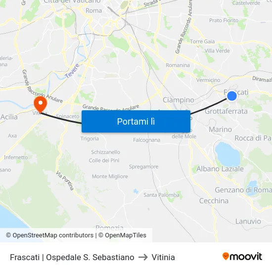 Frascati | Ospedale S. Sebastiano to Vitinia map