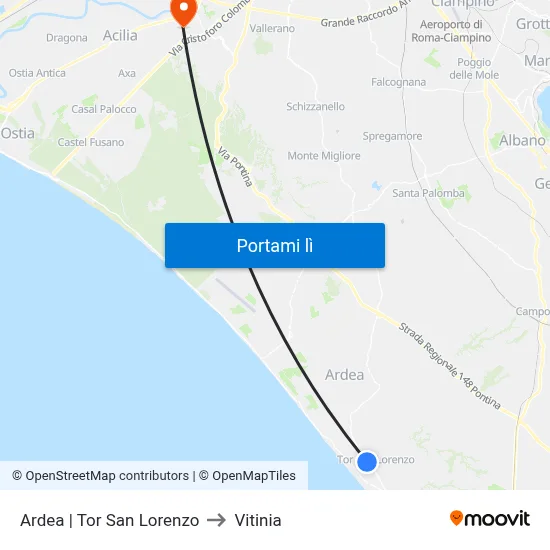 Ardea | Tor San Lorenzo to Vitinia map
