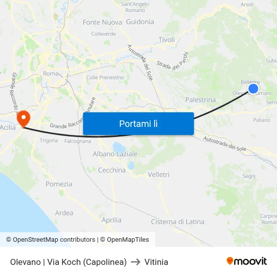 Olevano | Via Koch (Capolinea) to Vitinia map