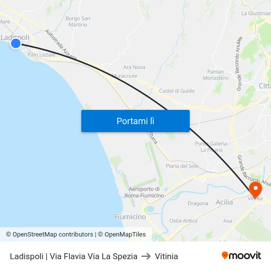Ladispoli | Via Flavia Via La Spezia to Vitinia map