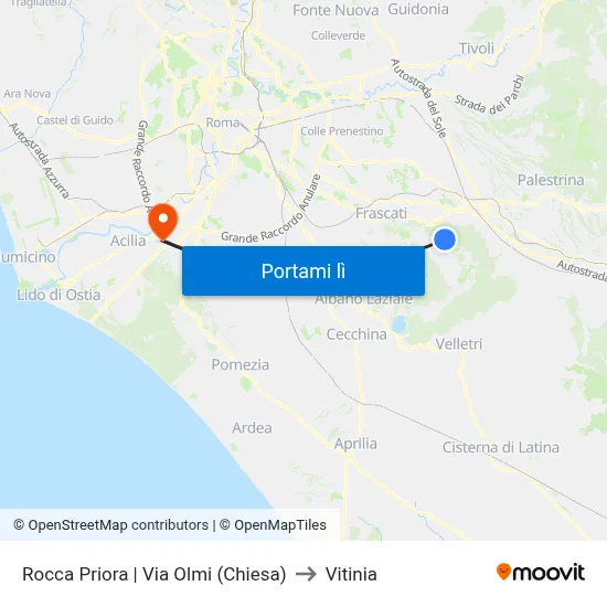 Rocca Priora | Via Olmi (Chiesa) to Vitinia map