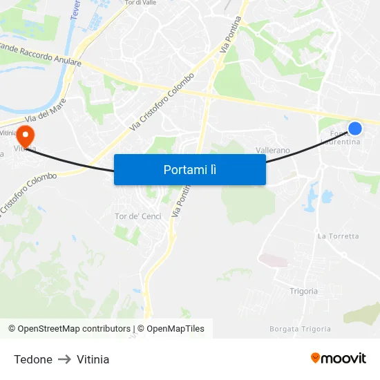 Tedone to Vitinia map