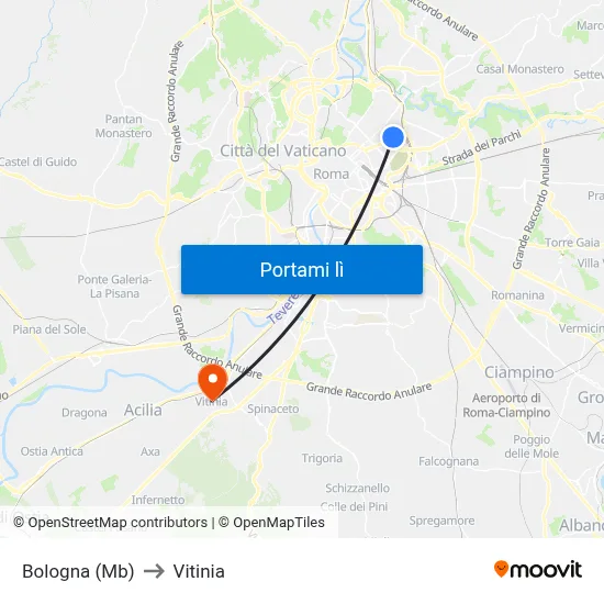 Bologna (Mb) to Vitinia map