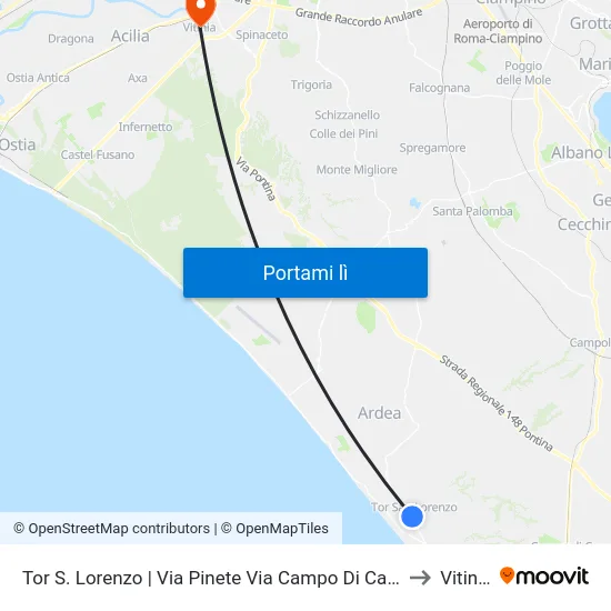 Tor S. Lorenzo | Via Pinete Via Campo Di Carne to Vitinia map