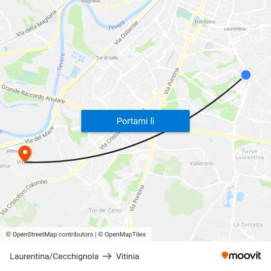 Laurentina/Cecchignola to Vitinia map