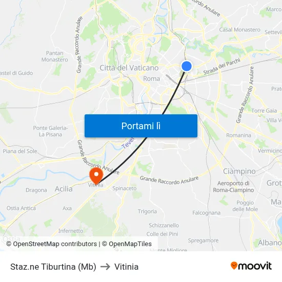Staz.ne Tiburtina (Mb) to Vitinia map