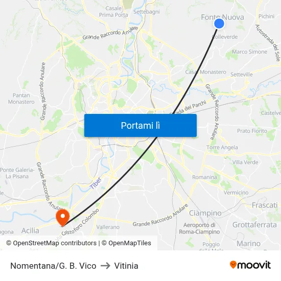 Nomentana/G. B. Vico to Vitinia map