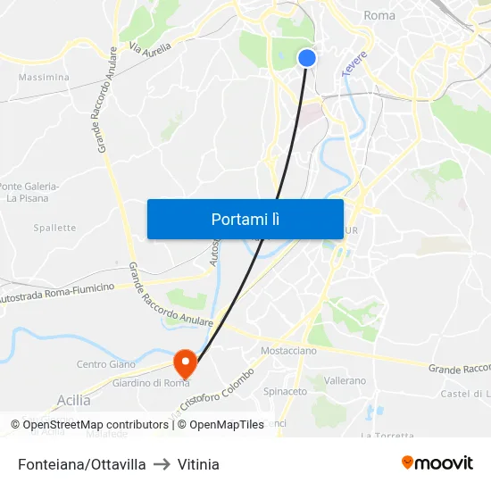 Fonteiana/Ottavilla to Vitinia map