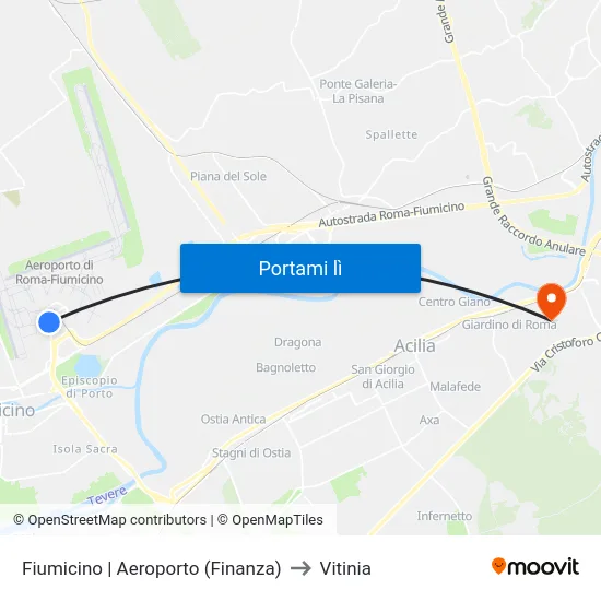 Fiumicino | Aeroporto (Finanza) to Vitinia map