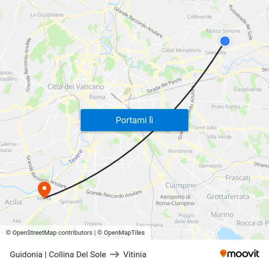 Guidonia | Collina Del Sole to Vitinia map