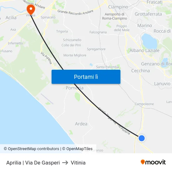 Aprilia | Via De Gasperi to Vitinia map