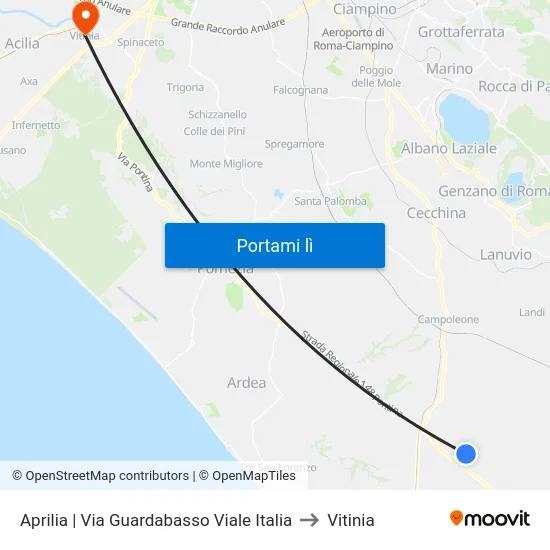 Aprilia | Via Guardabasso Viale Italia to Vitinia map
