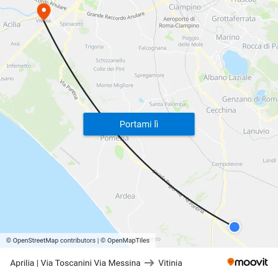 Aprilia | Via Toscanini Via Messina to Vitinia map