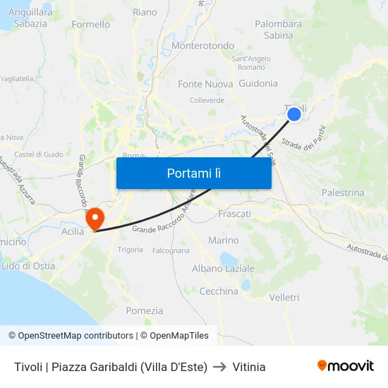 Tivoli | Piazza Garibaldi (Villa D'Este) to Vitinia map